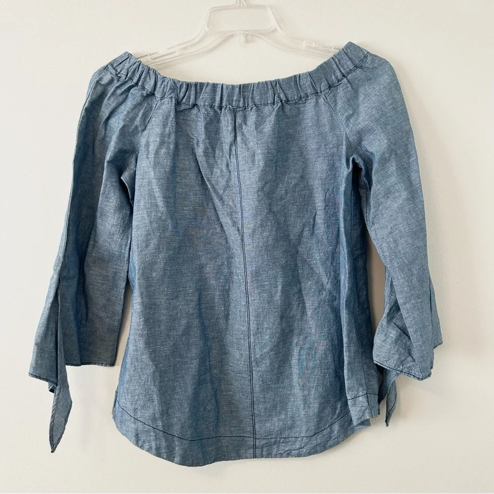 Free People Show Me Some Shoulder Chambray Off the Shoulder Linen Blend Top